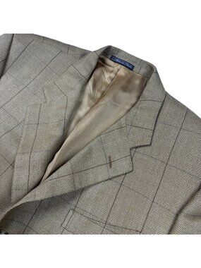 Saks 5th Avenue Corneliani Men's Wool/Silk Blazer Windowpane Brown • Italy • 40R